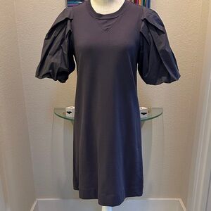 Elegant Puff Sleeve Dress in Dark Gray/Blue